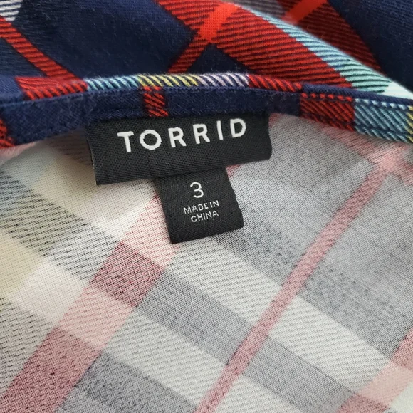 Torrid Plaid Cami Tank Sleeveless Blouse Boho Blue Red Top Size 3X 22 24 - Picture 6 of 8